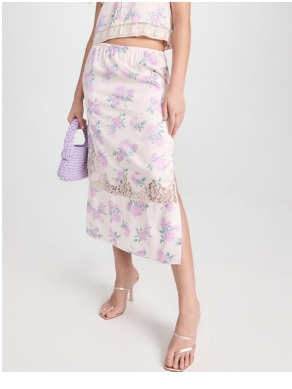 LoveShackFancy Lavender Floral Lace Midi Skirt Xs